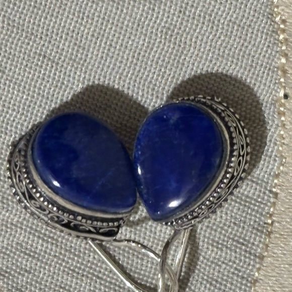 Lapis Lazuli teardrop sterling silver earrings - Picture 4 of 5